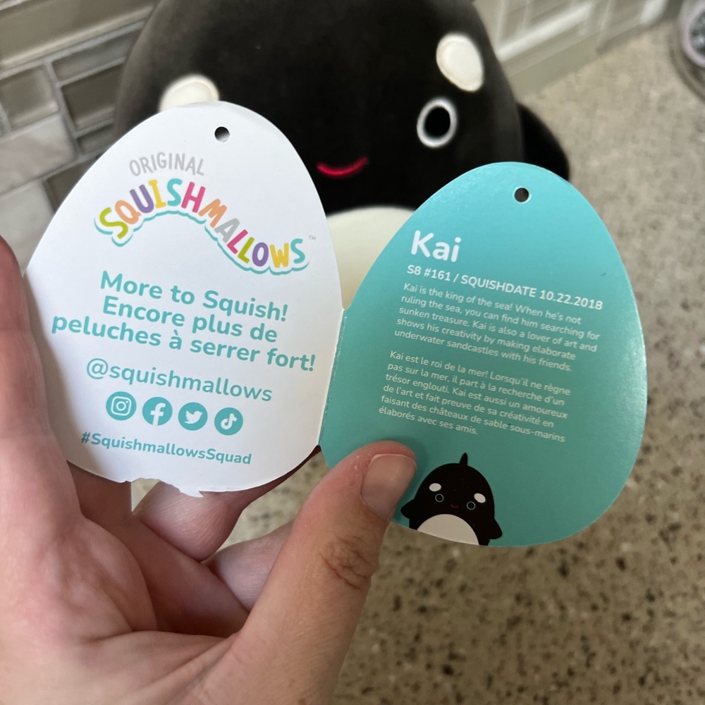 Squishmallows Kai the Orca - Classic Black and White Plush - Picture 2 of 6